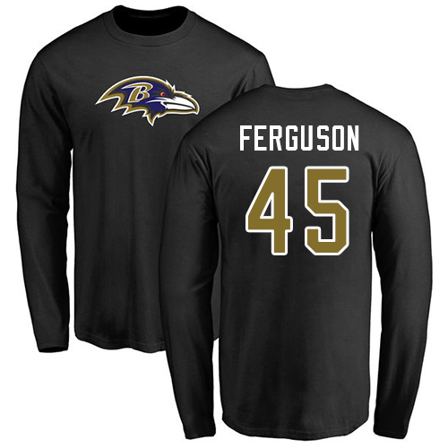 Men Baltimore Ravens Black Jaylon Ferguson Name and Number Logo NFL Football #45 Long Sleeve T Shirt